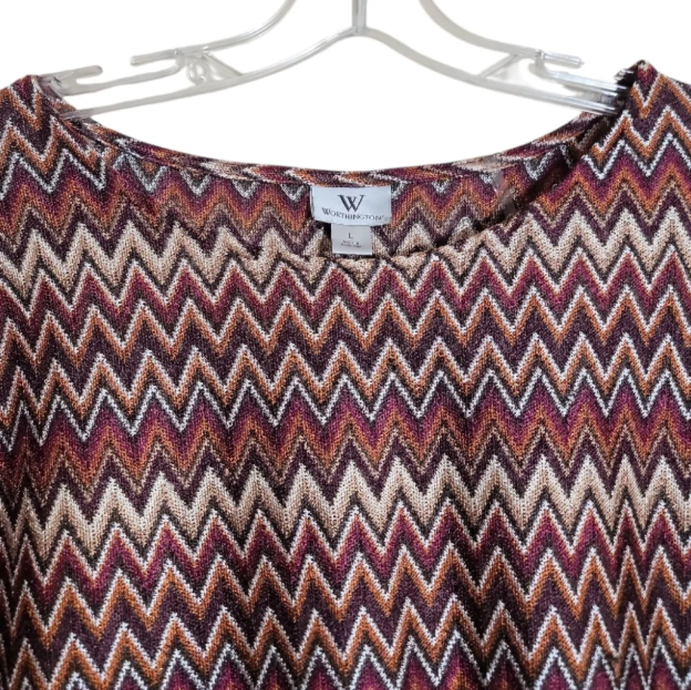 Worthington women's chevron stripe dolman sleeve tie hem knit top size large